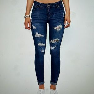 Wax Denim Women’s Juniors Distressed Slim Fit Stretchy Skinny Size 18